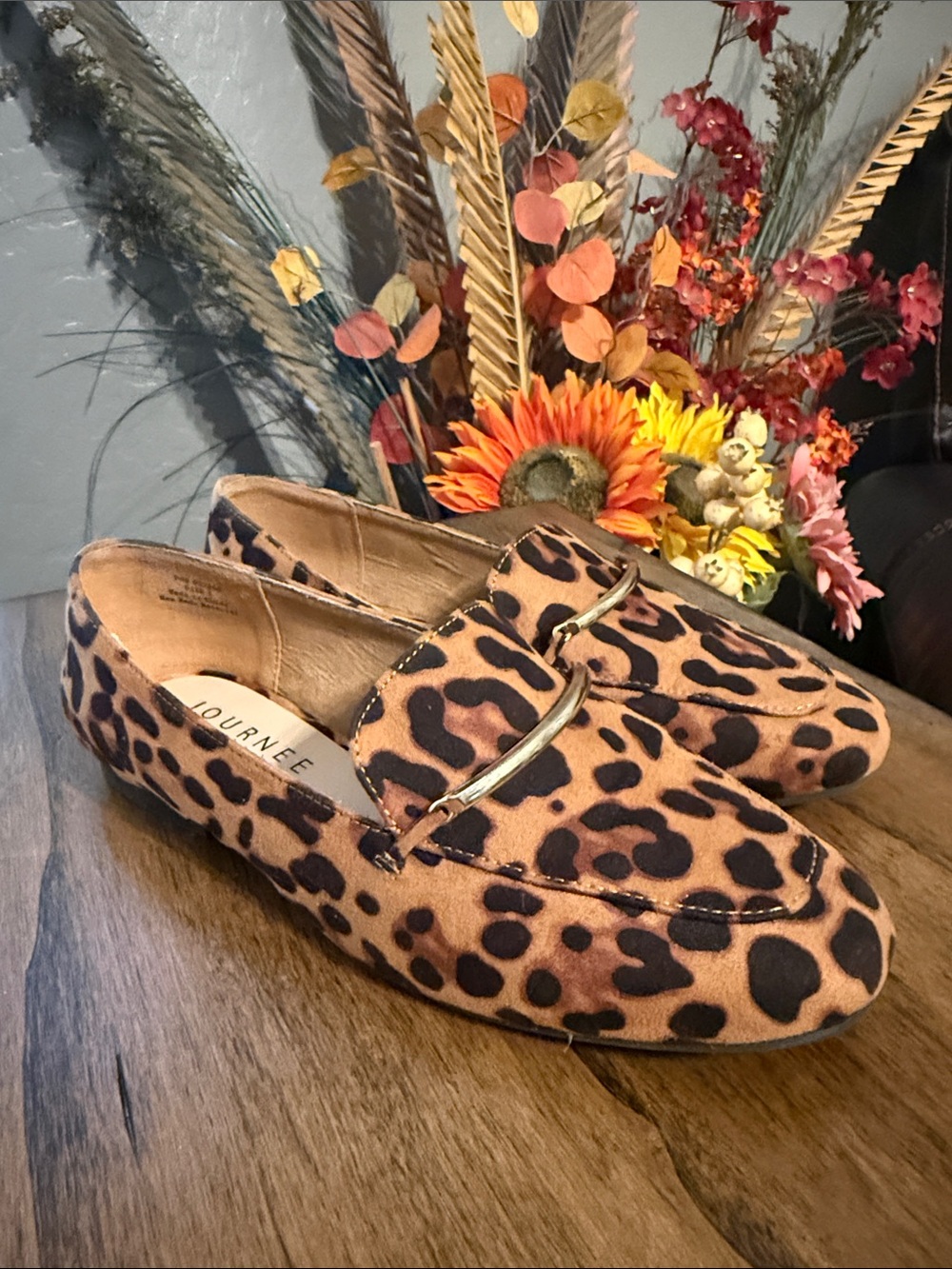 Journee Collection Leopard Print Penny Loafers - tan and black